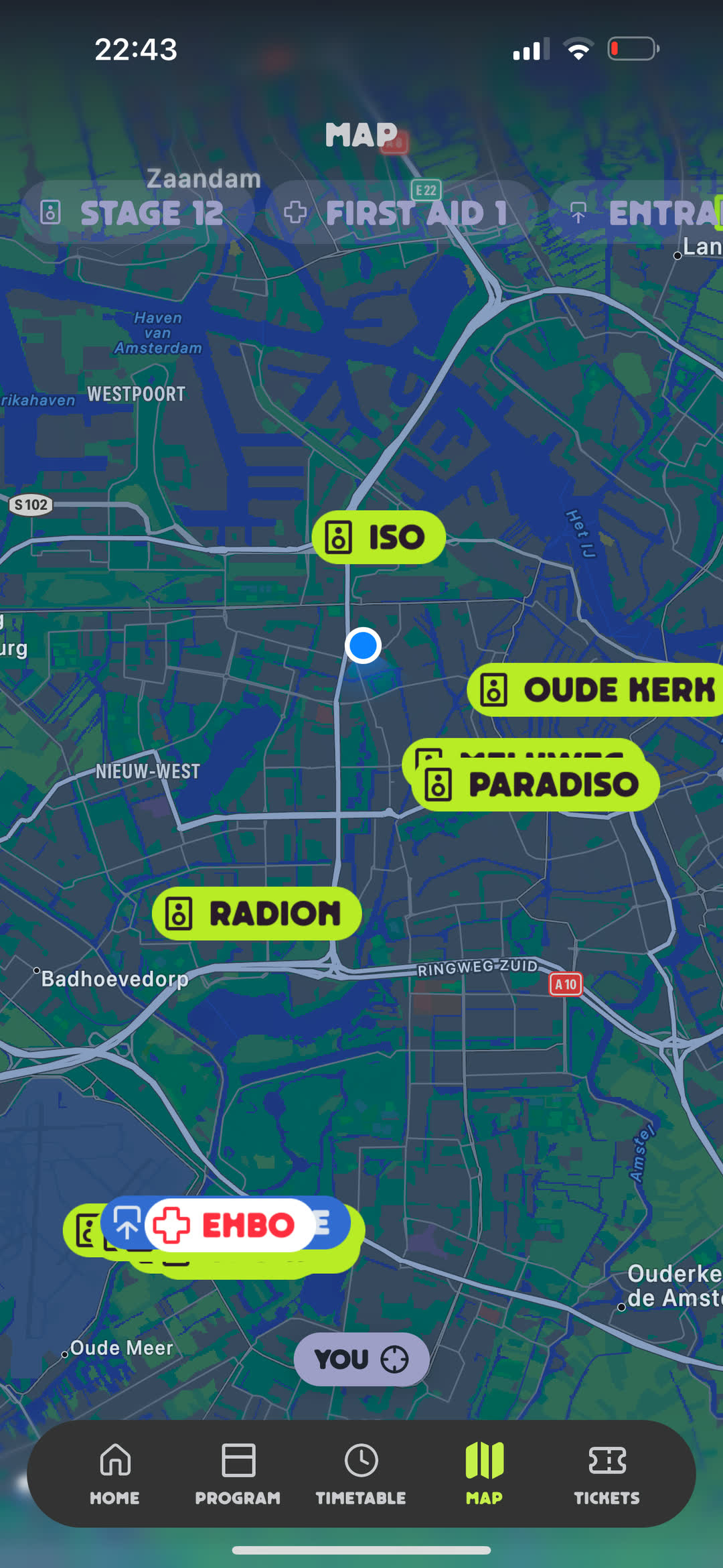 City-wide map showing week venues across Amsterdam