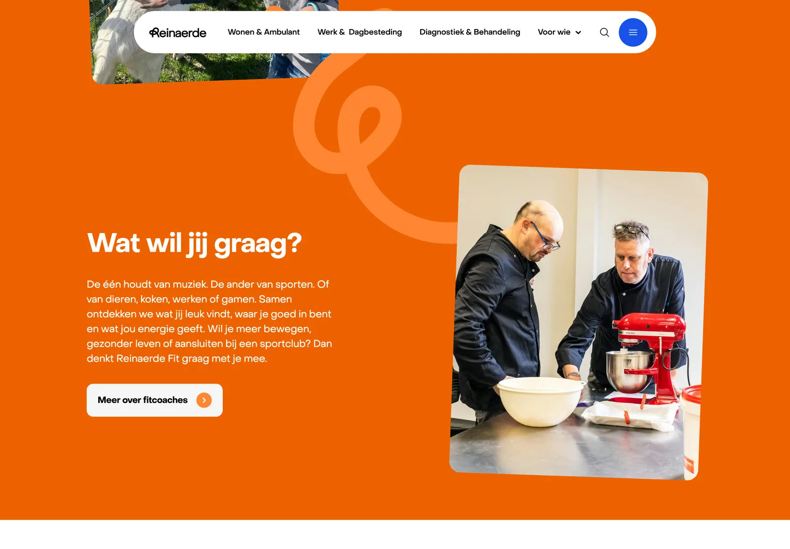Orange section on the For clients page, a photo beside the question Wat wil jij graag