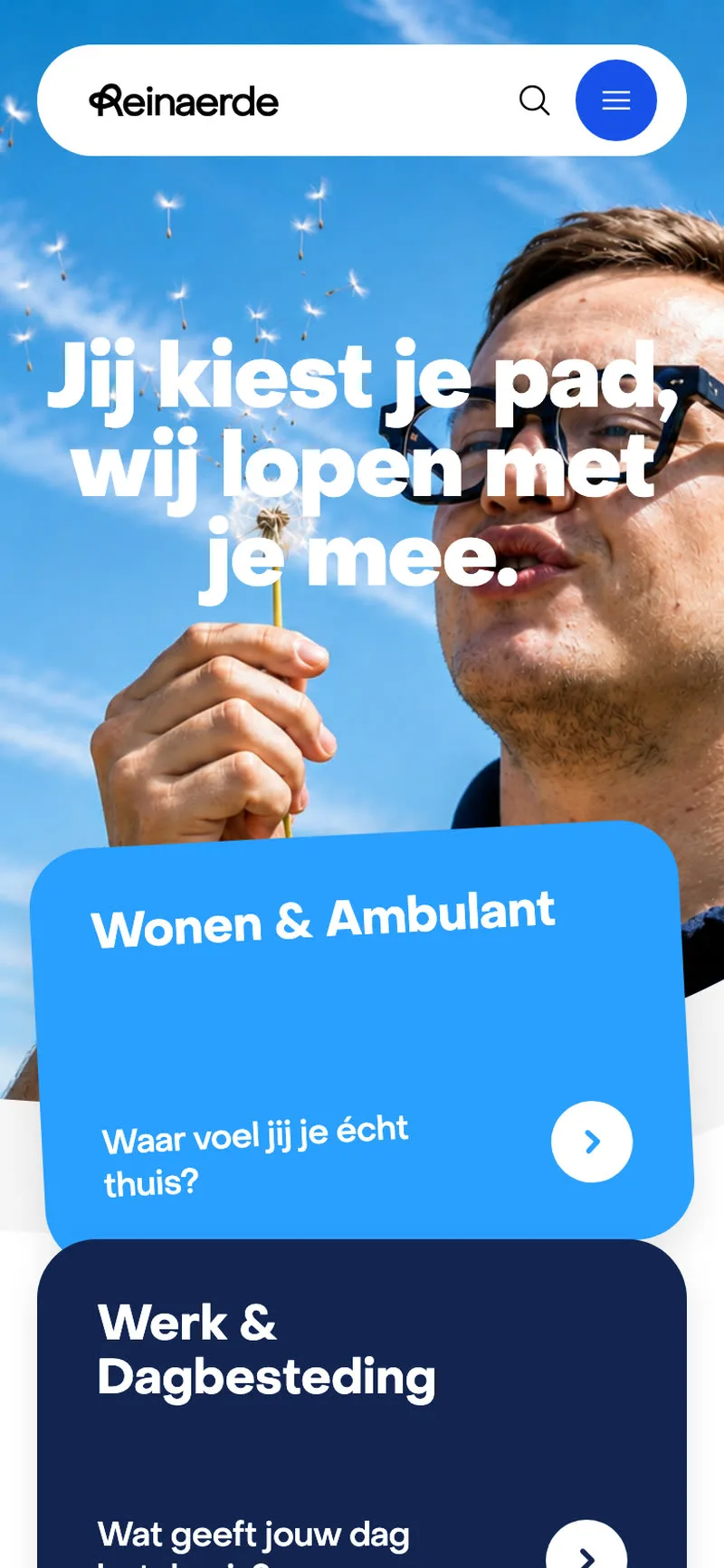 Home page on a phone, the three entrances stacked under the headline